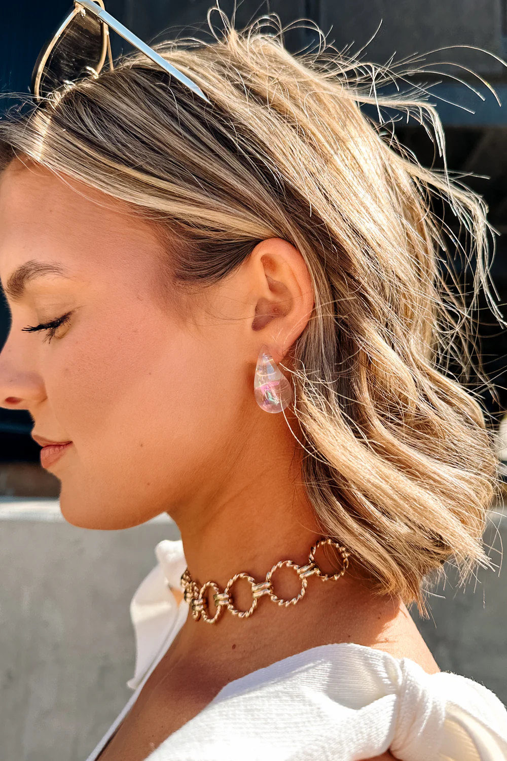Mila Iridescent Scoop Teardrop Stud Earring - Image 2
