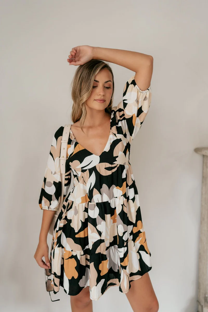 Penelope Black Floral Mini Dress - Image 2