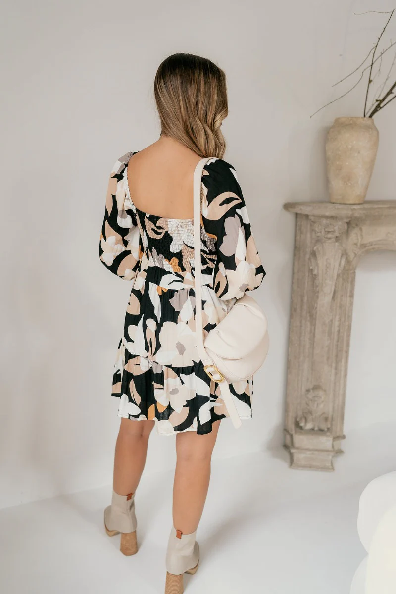 Penelope Black Floral Mini Dress - Image 5