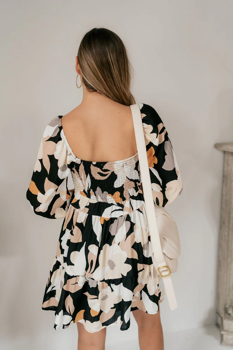 Penelope Black Floral Mini Dress - Image 6
