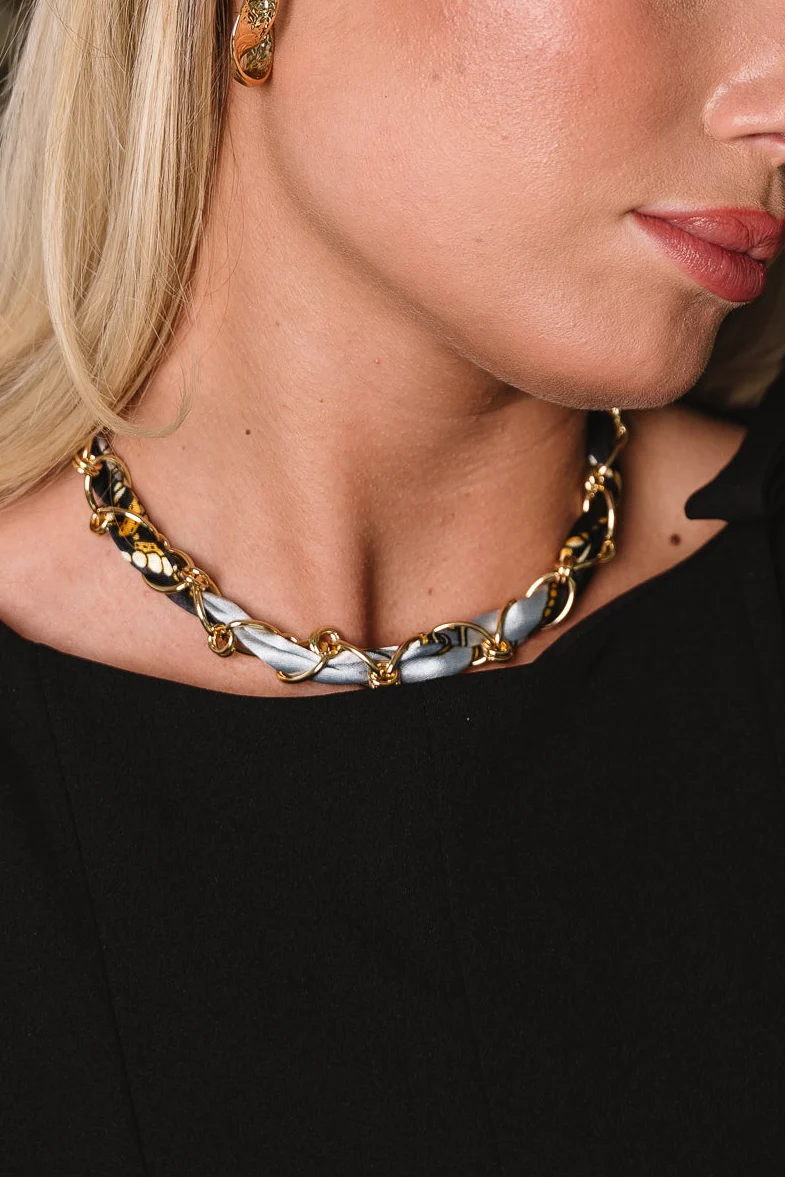 Penelope Black Multi Scarf & Chain Necklace - Image 2