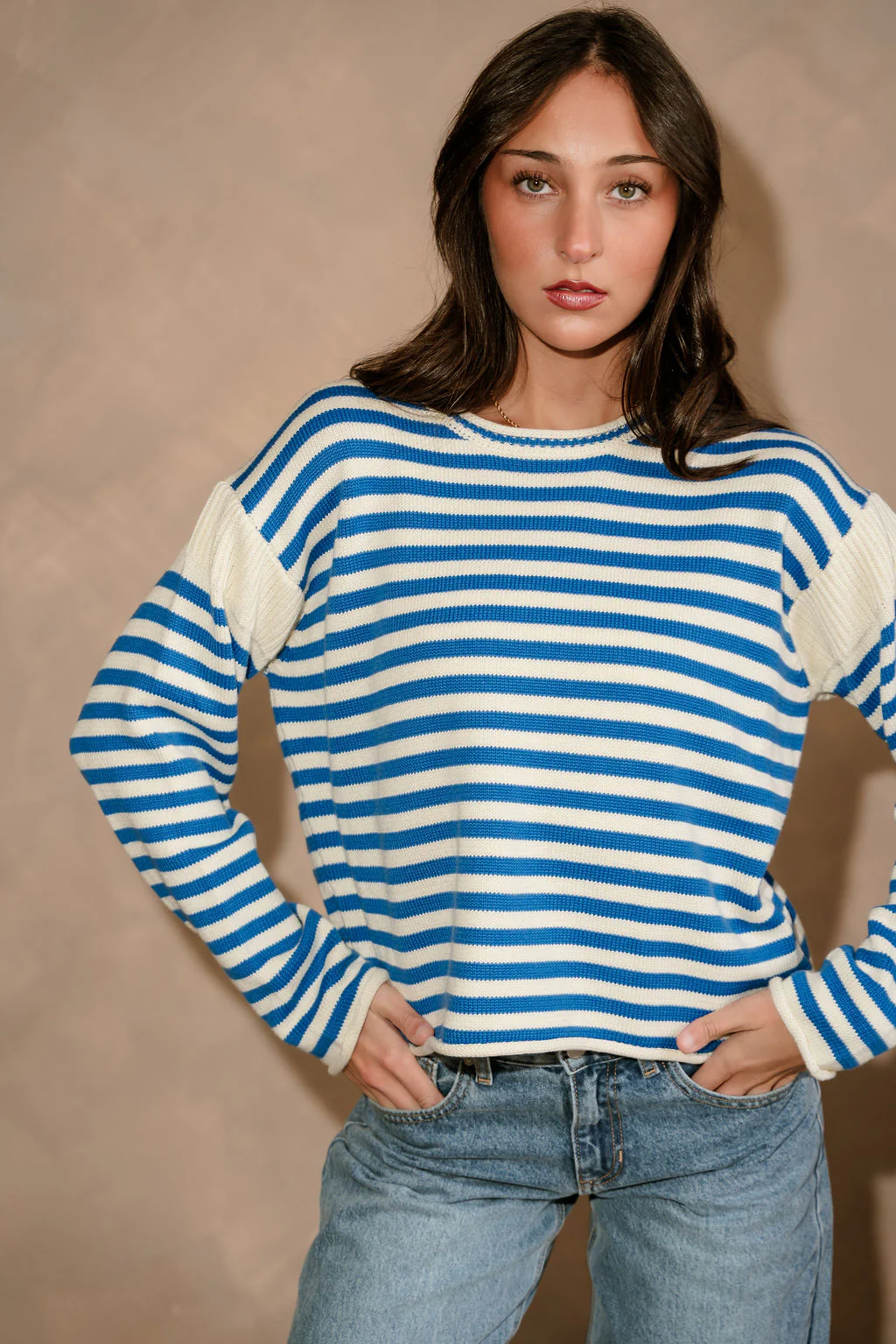 Penelope Blue & Cream Striped Sweater - Image 2