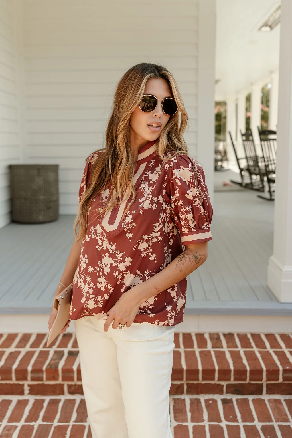 Penelope Brick & Beige Floral Top - Image 2
