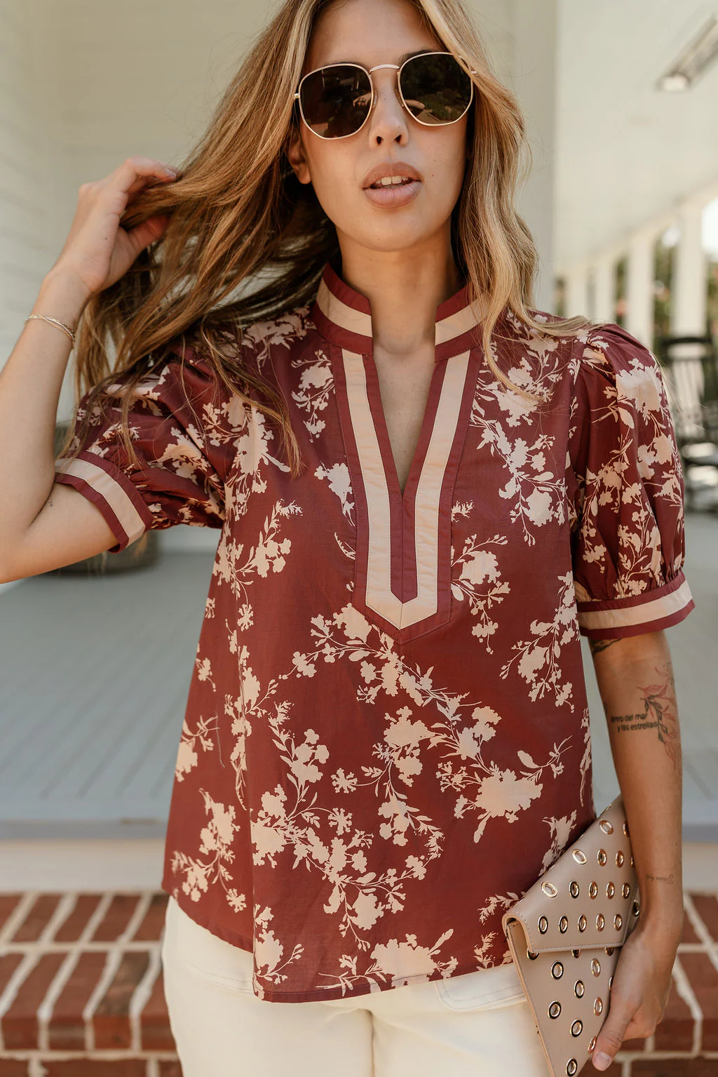 Penelope Brick & Beige Floral Top - Image 4