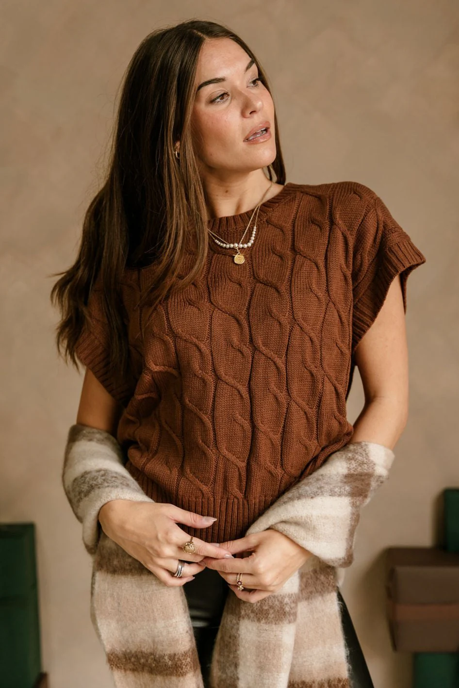 Penelope Brown Cable Knit Sweater Vest