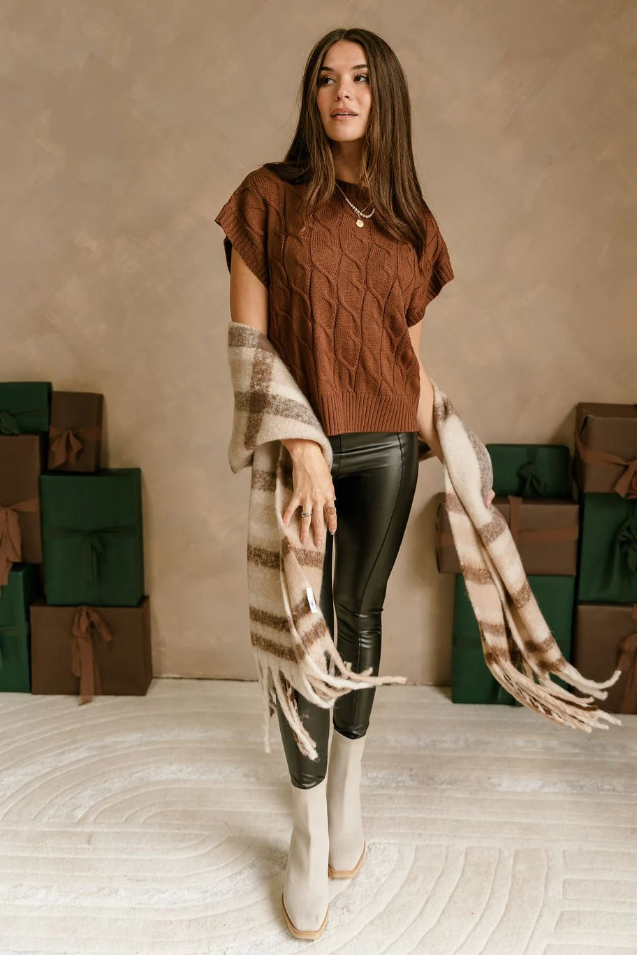 Penelope Brown Cable Knit Sweater Vest - Image 10