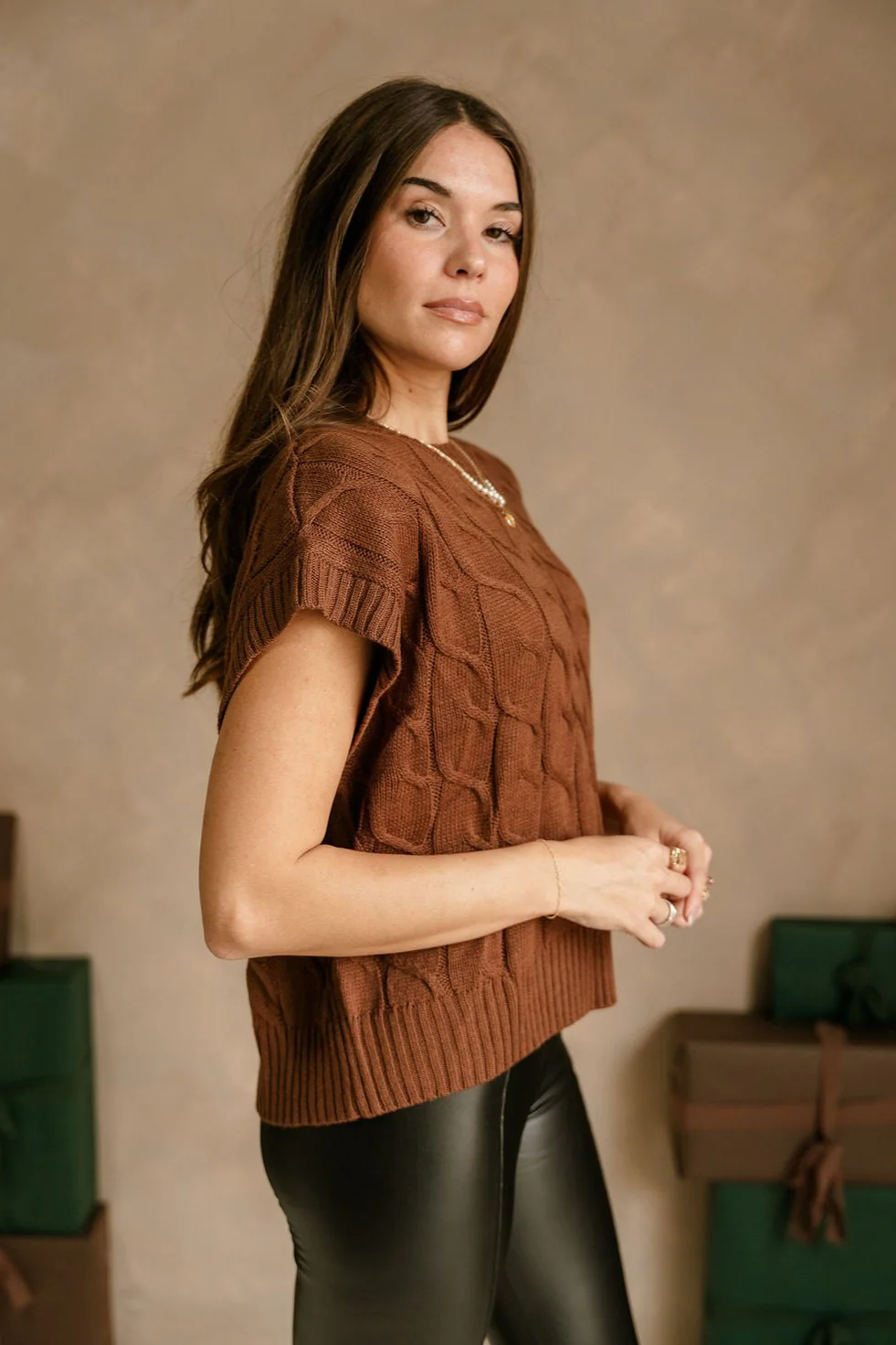 Penelope Brown Cable Knit Sweater Vest - Image 2