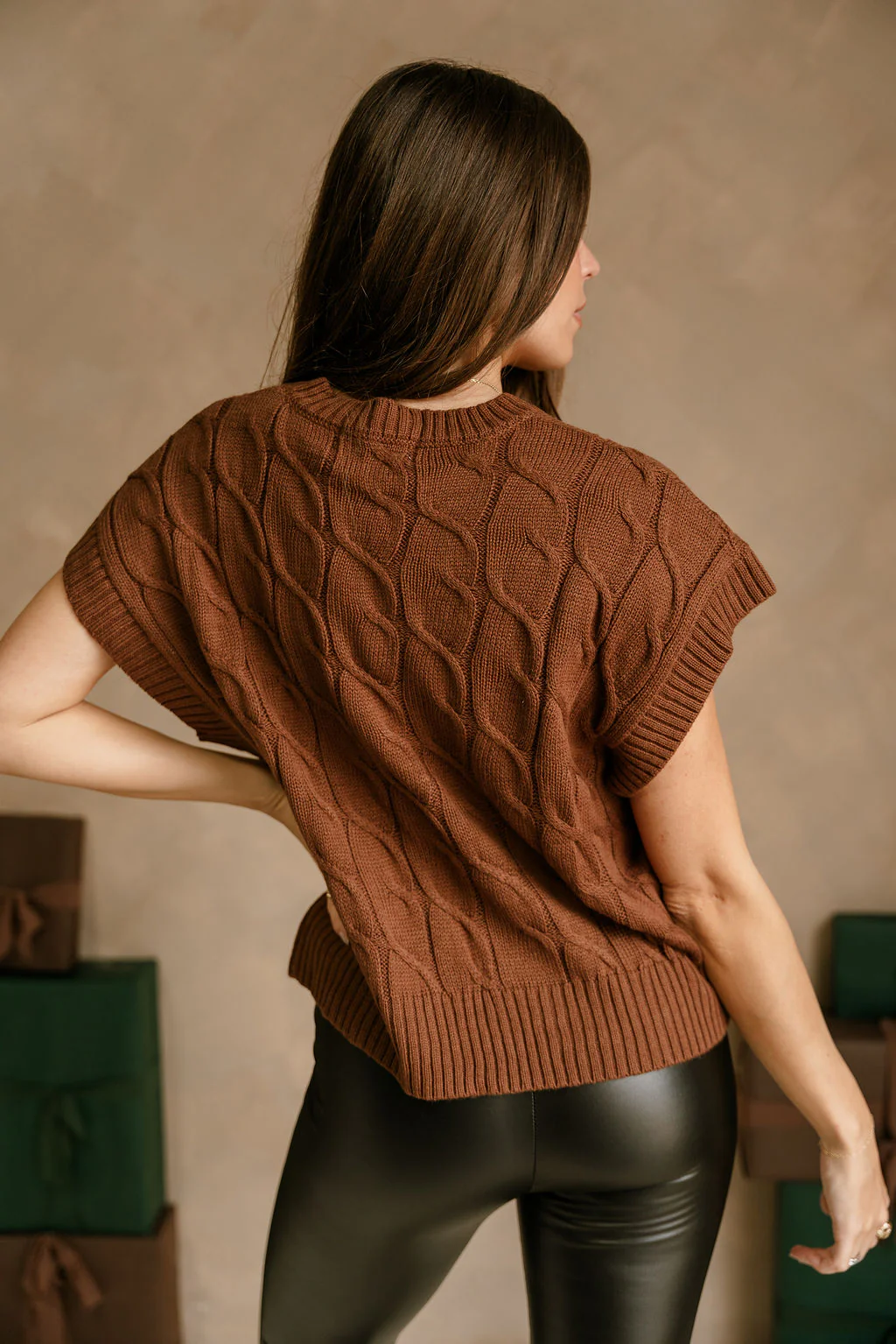 Penelope Brown Cable Knit Sweater Vest - Image 3