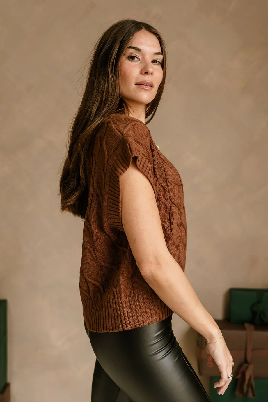 Penelope Brown Cable Knit Sweater Vest - Image 8