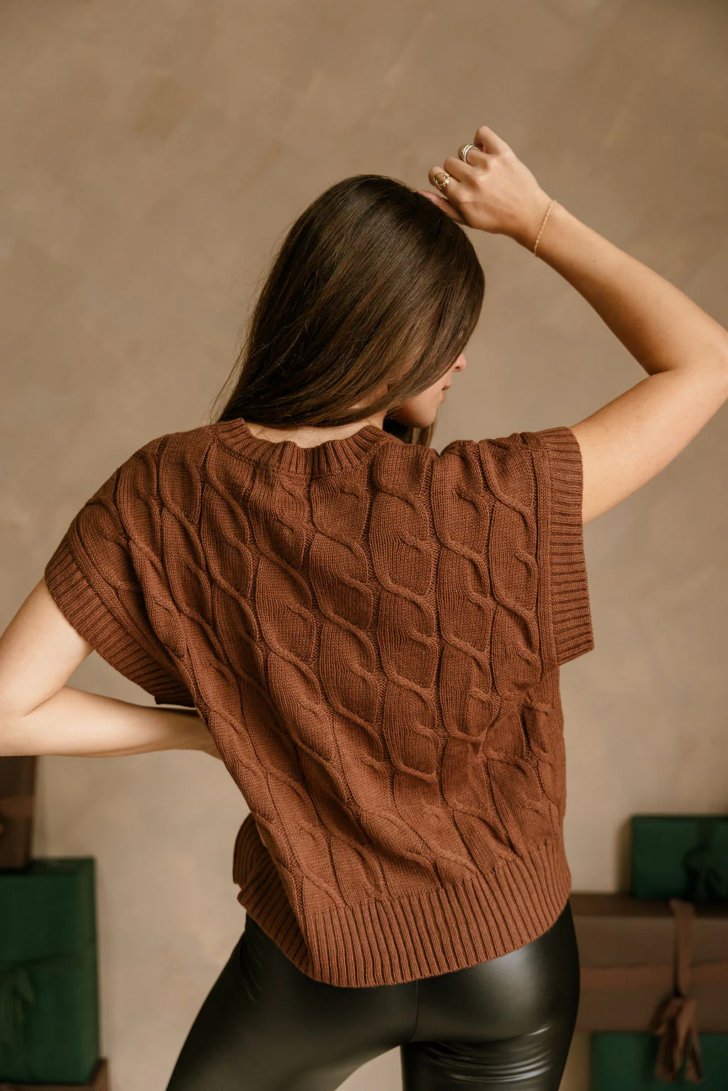 Penelope Brown Cable Knit Sweater Vest - Image 9