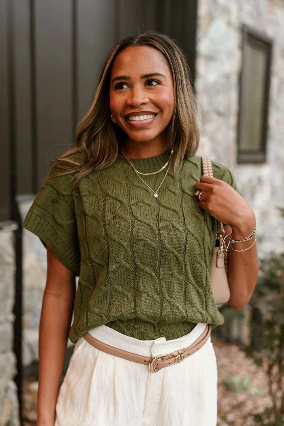 Penelope Green Cable Knit Sweater Vest - Image 2