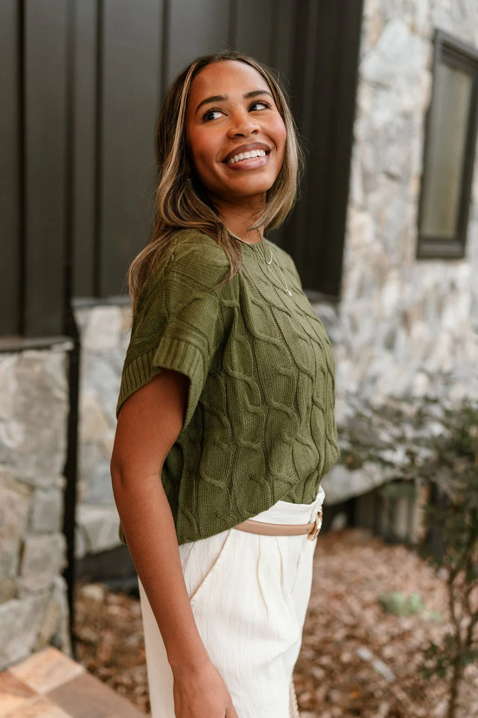Penelope Green Cable Knit Sweater Vest - Image 8
