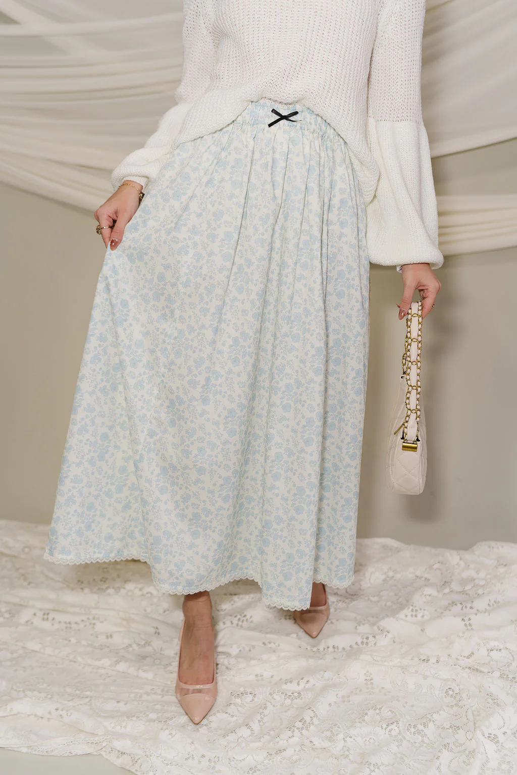 Penelope Light Blue & Cream Floral Skirt