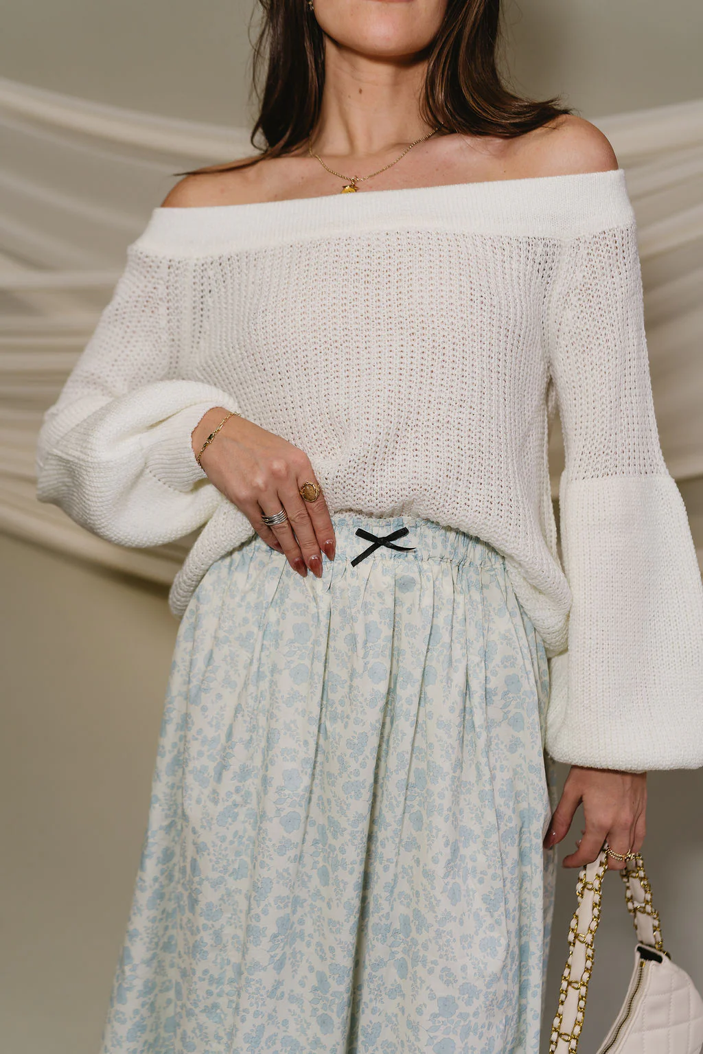 Penelope Light Blue & Cream Floral Skirt - Image 4
