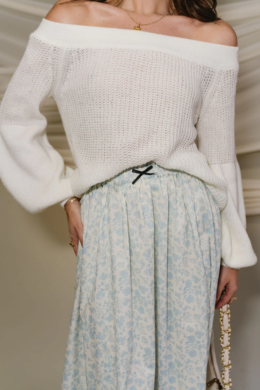 Penelope Light Blue & Cream Floral Skirt - Image 7