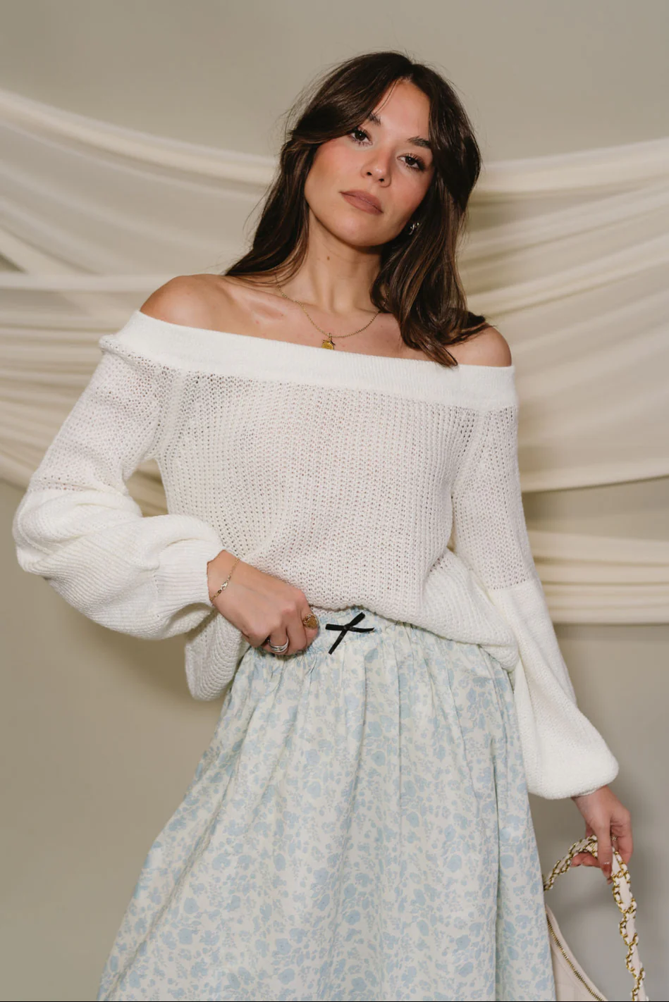 Penelope Light Blue & Cream Floral Skirt - Image 9
