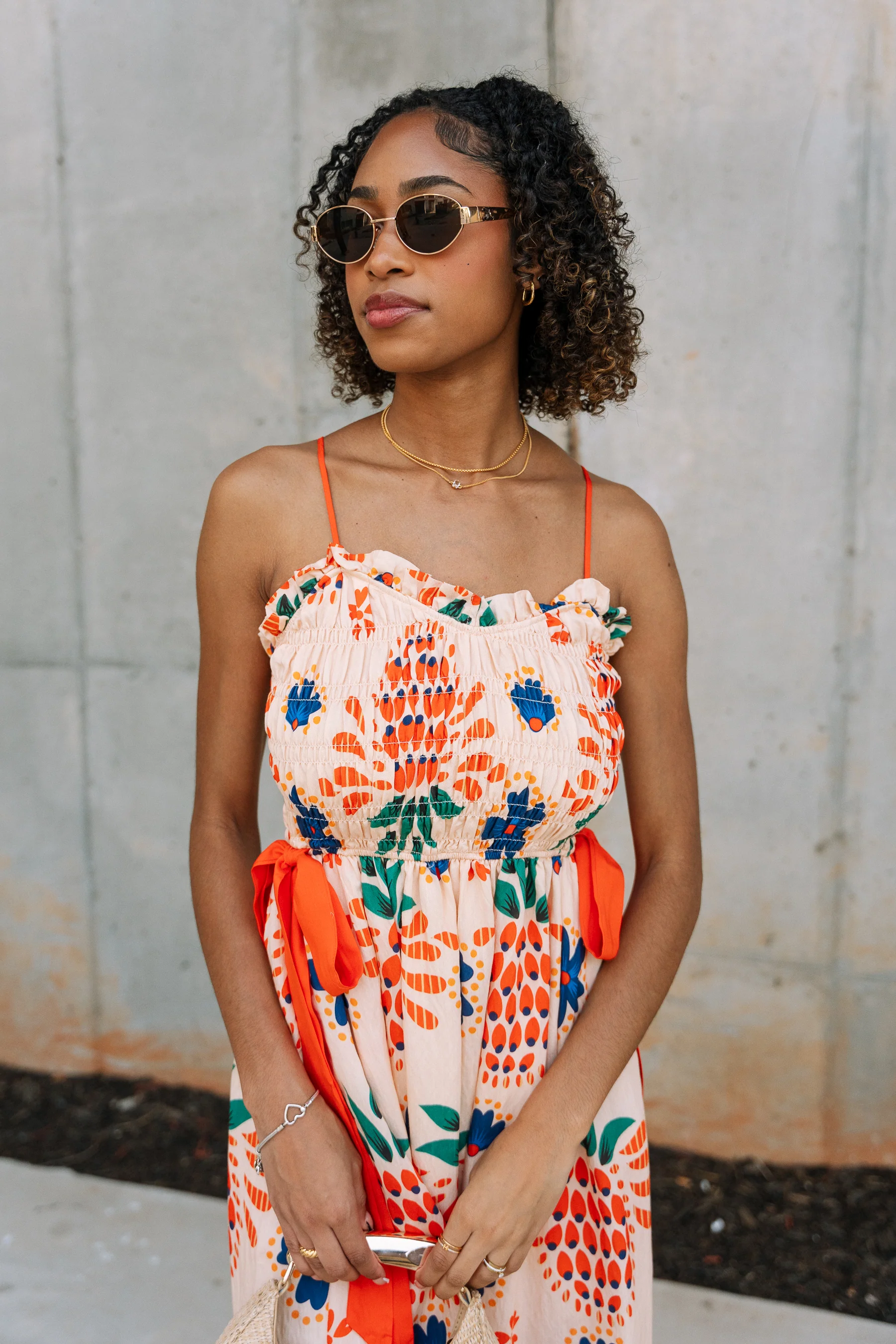 Penelope Orange Tropical Print Midi Dress - Image 4