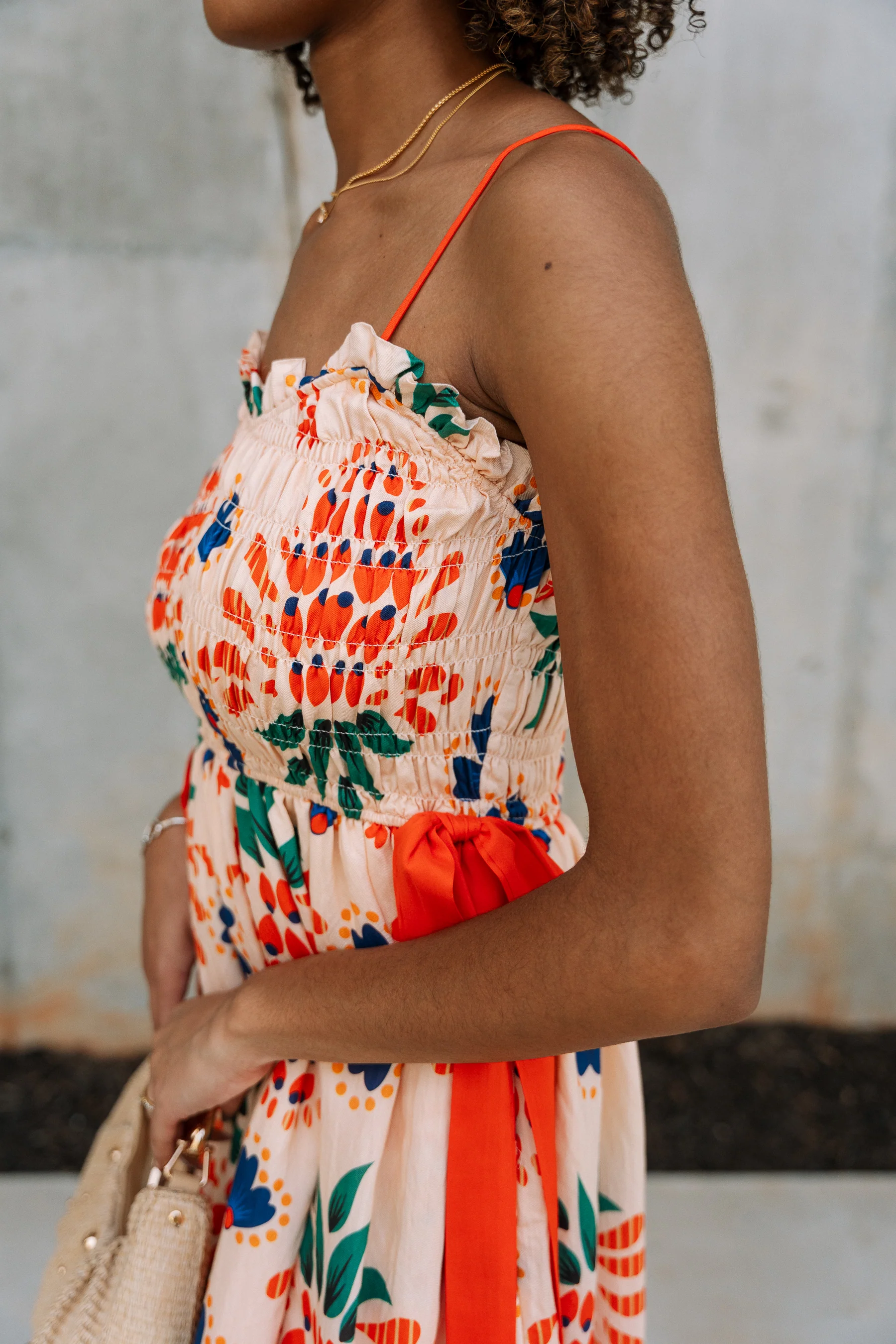 Penelope Orange Tropical Print Midi Dress - Image 5