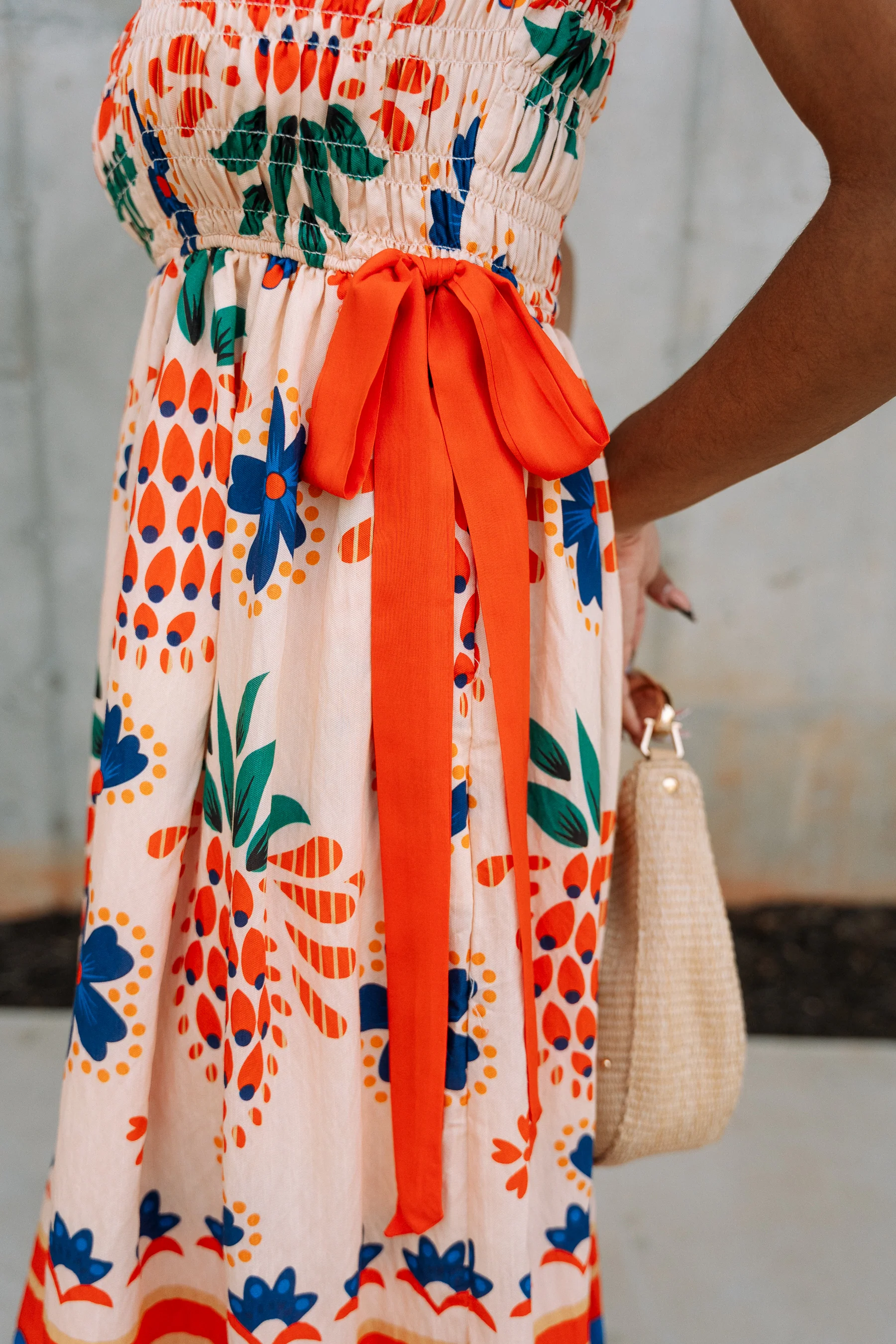 Penelope Orange Tropical Print Midi Dress - Image 6