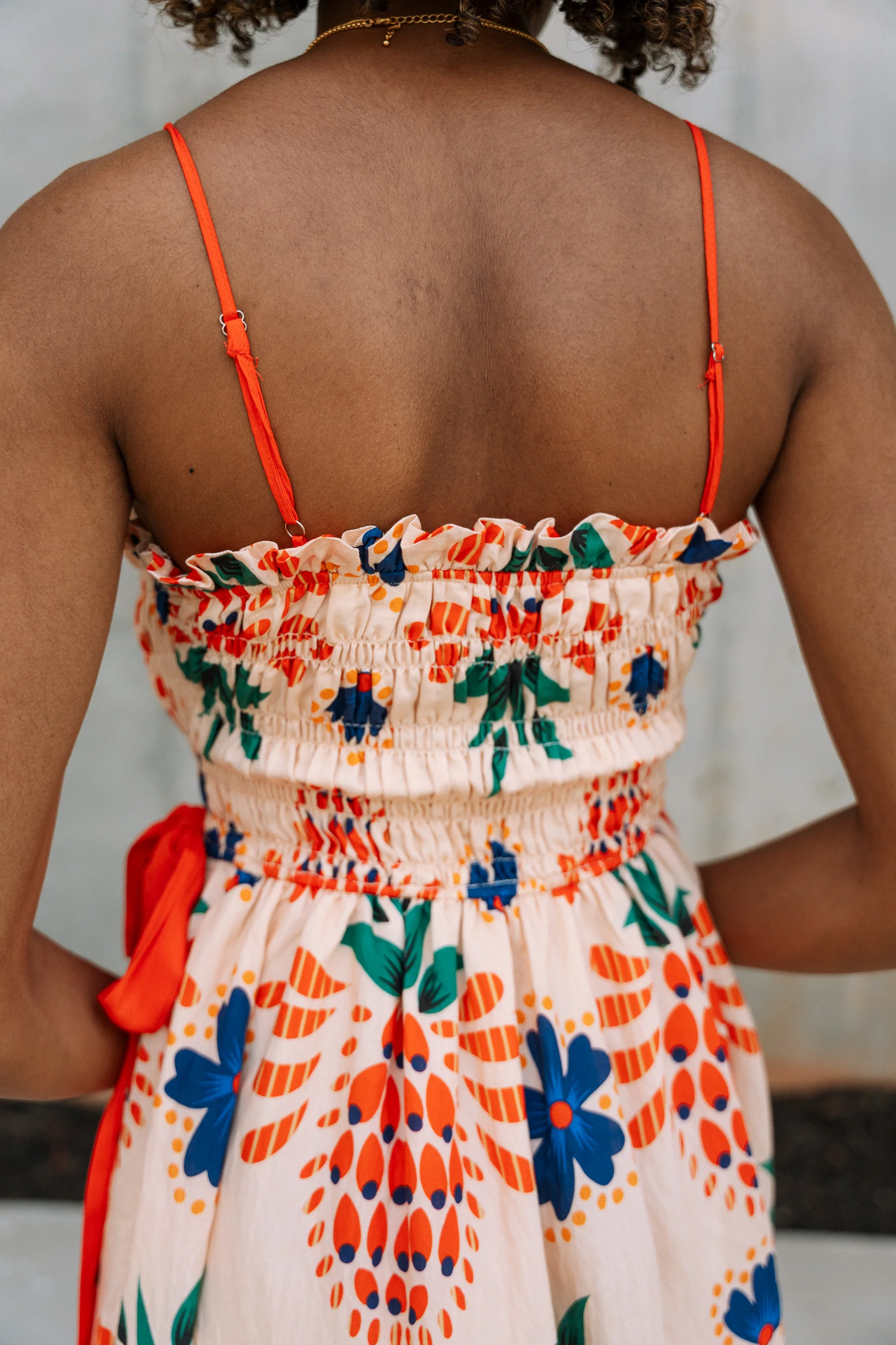 Penelope Orange Tropical Print Midi Dress - Image 8