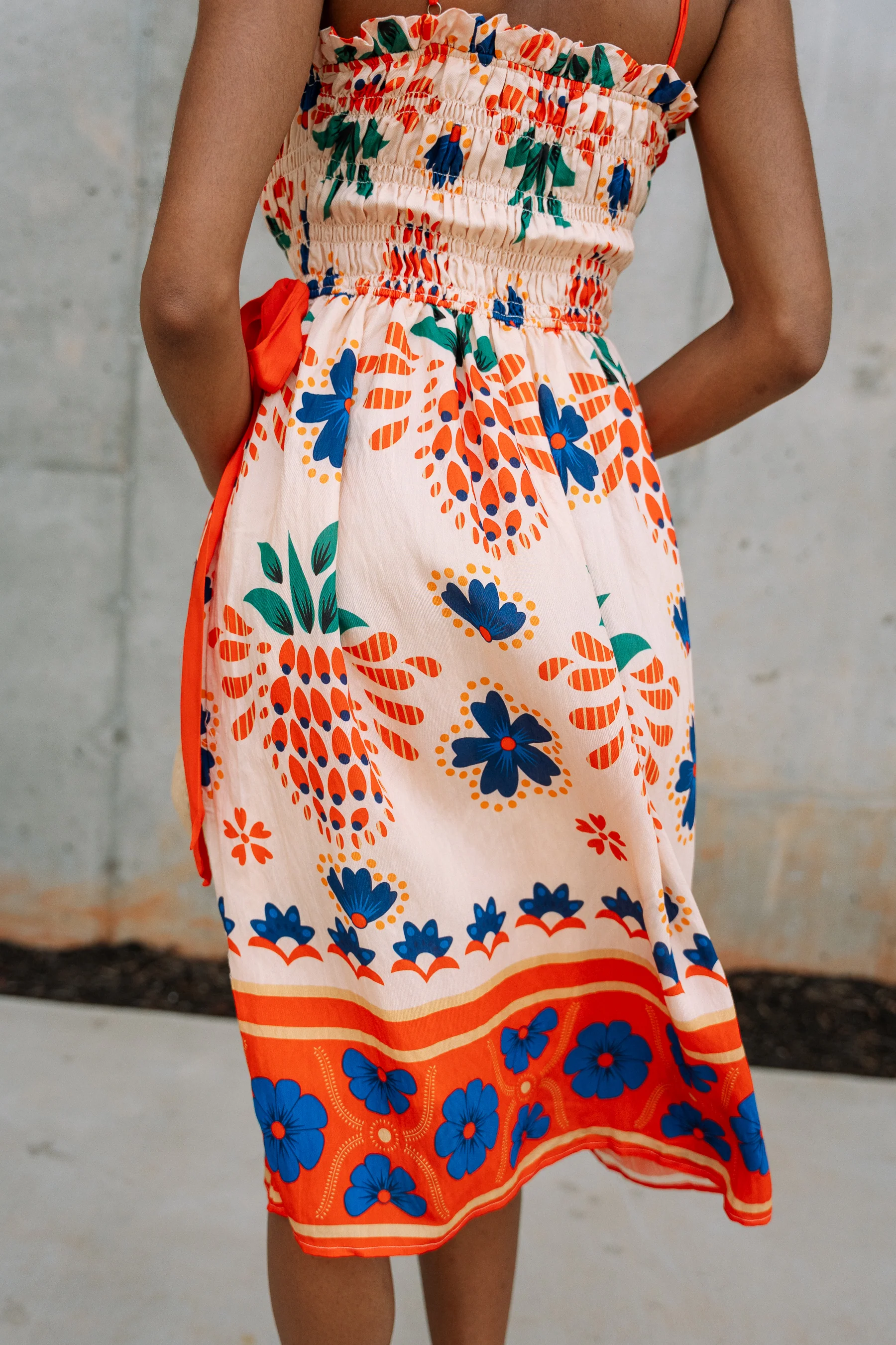 Penelope Orange Tropical Print Midi Dress - Image 9