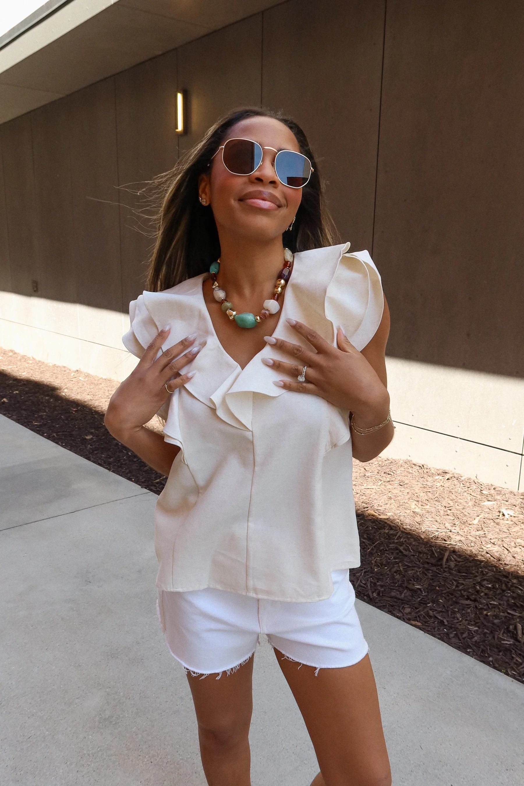 Pennie Natural Linen Ruffle Tank Top - Image 2