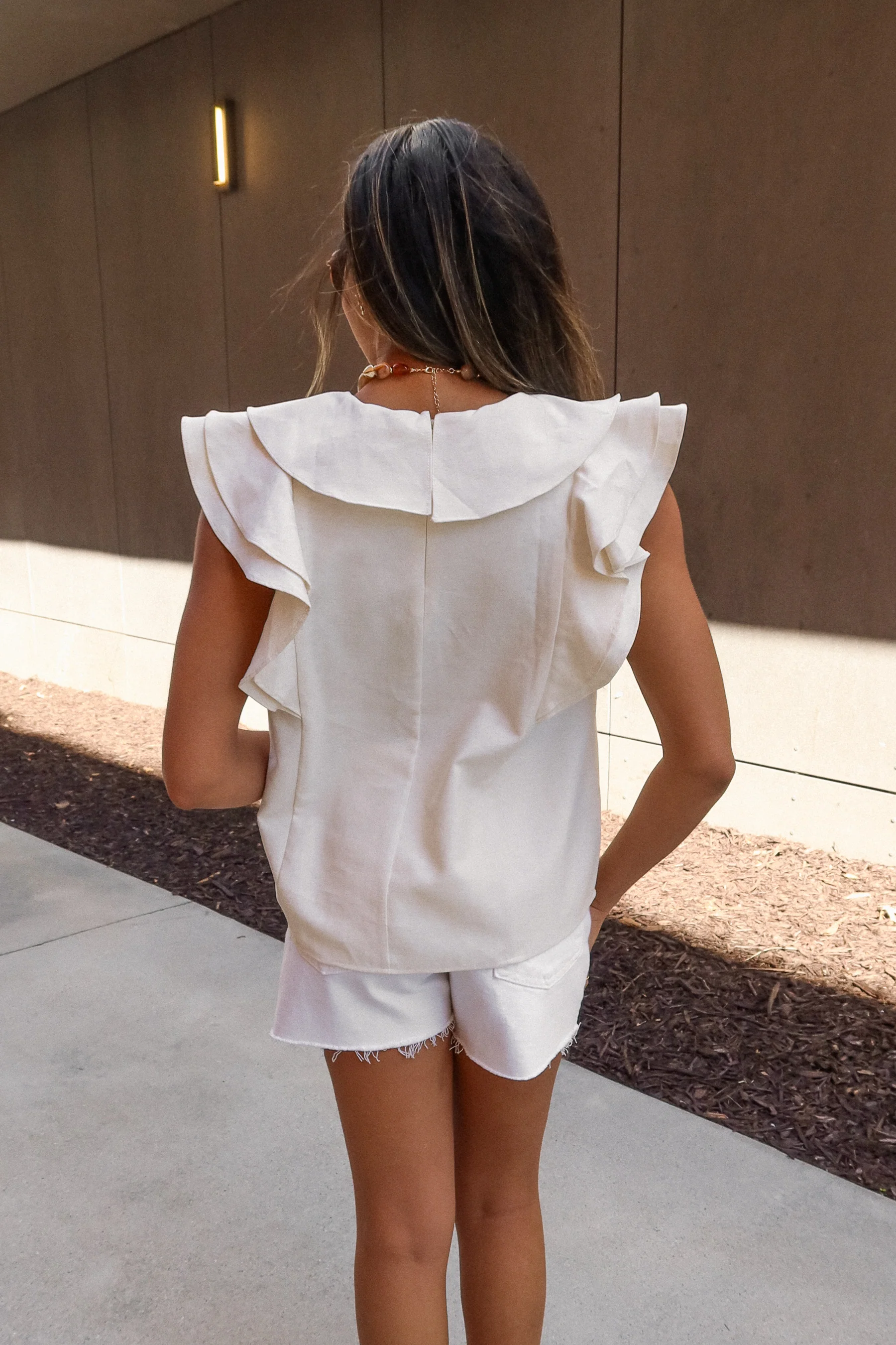 Pennie Natural Linen Ruffle Tank Top - Image 4