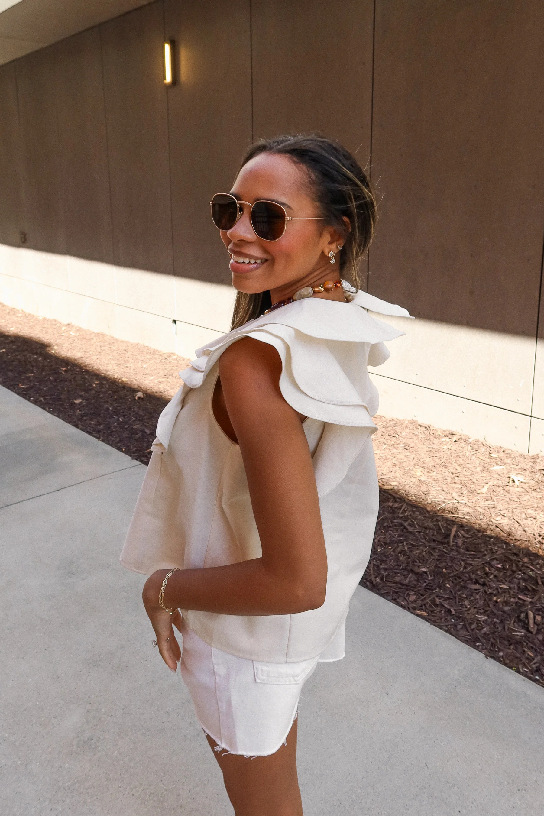 Pennie Natural Linen Ruffle Tank Top - Image 7