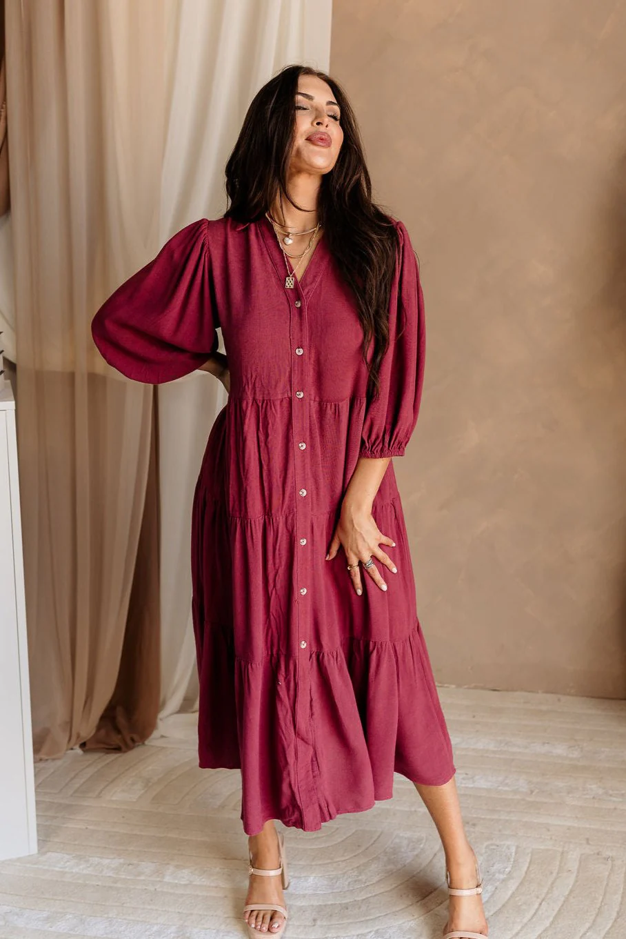 Penny Button Up 3/4 Sleeve Midi Dress - Image 2