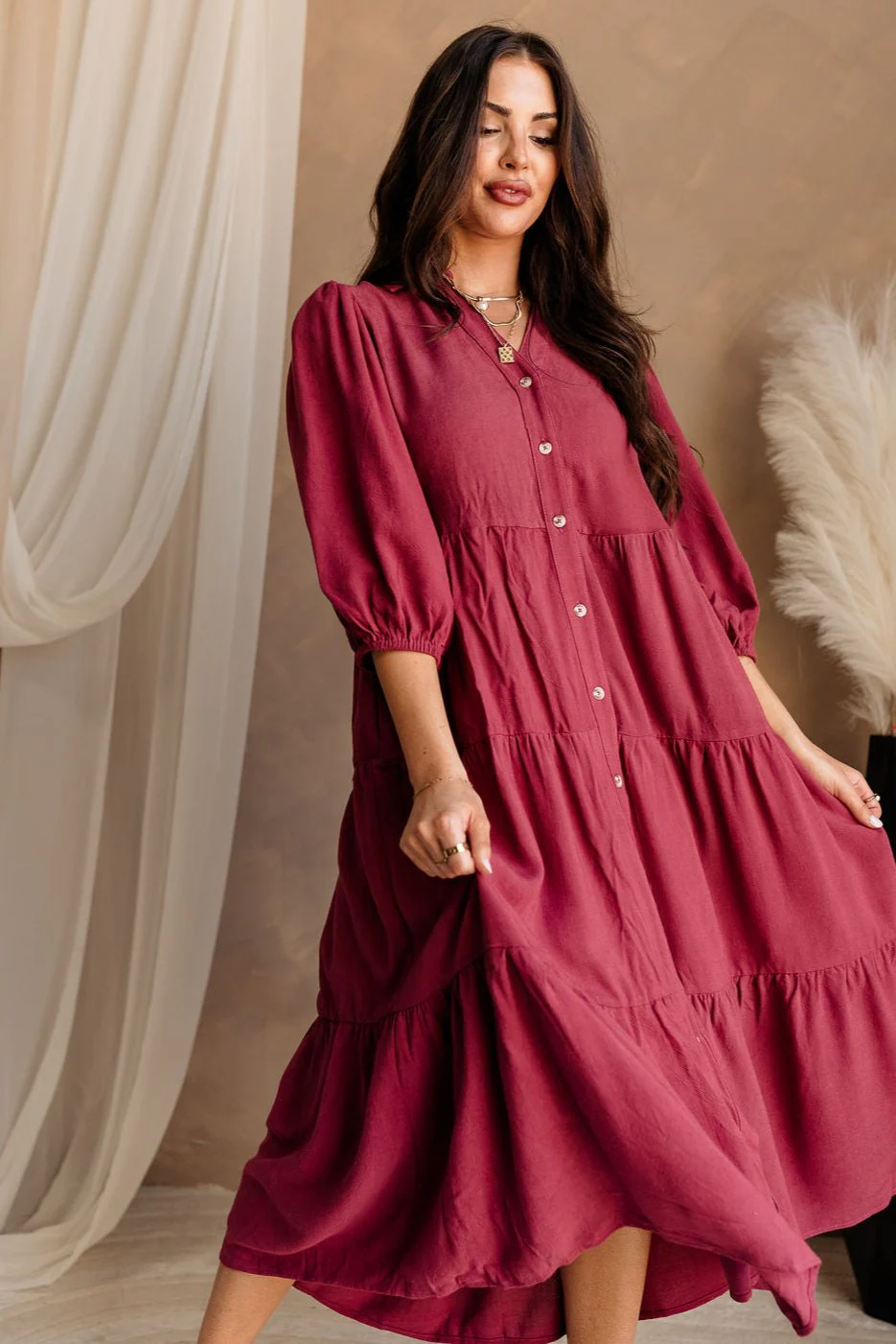 Penny Button Up 3/4 Sleeve Midi Dress - Image 4