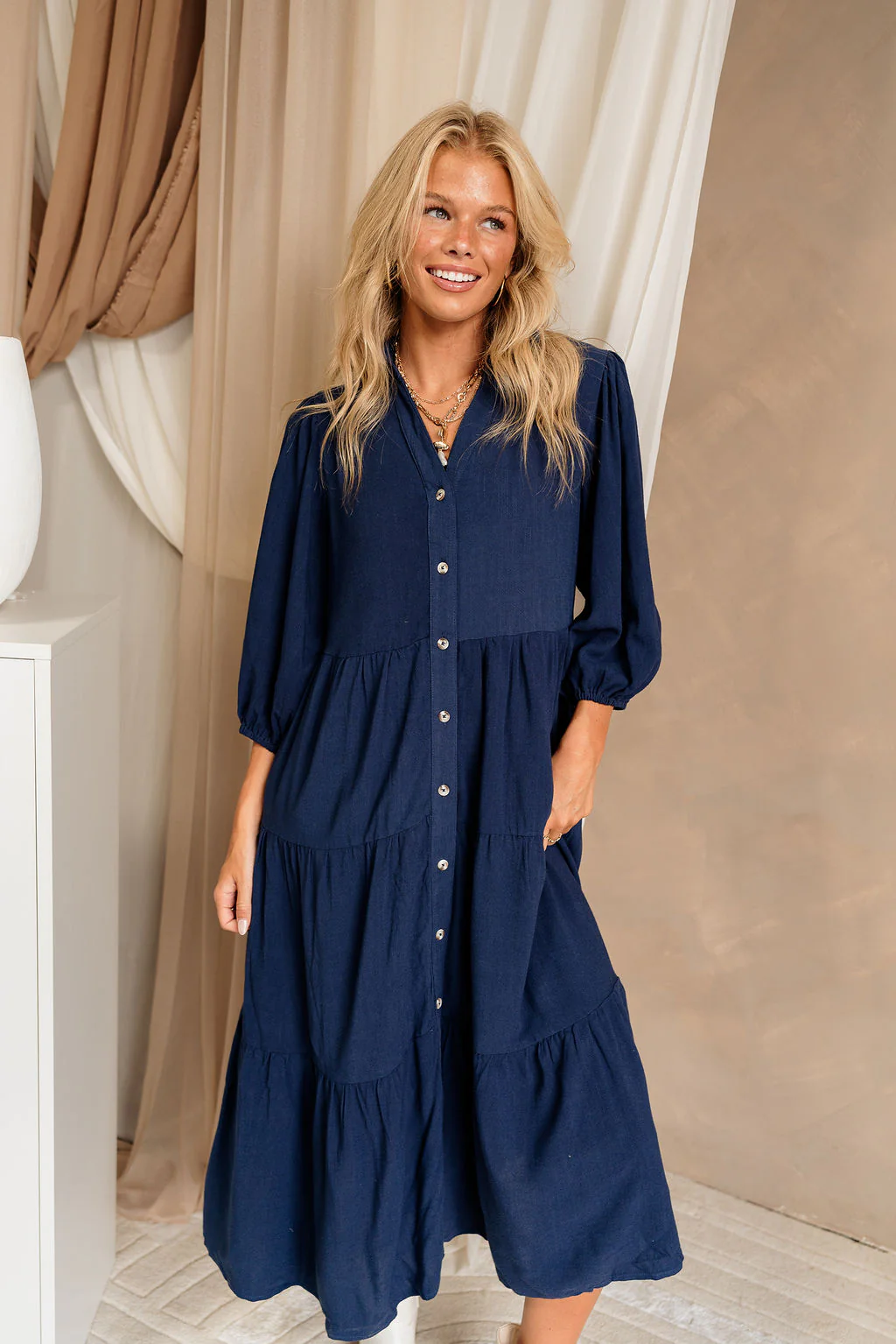 Penny Button Up 3/4 Sleeve Midi Dress - Image 5