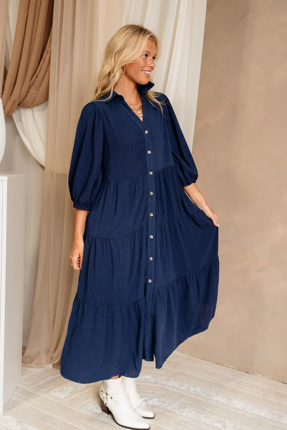 Penny Button Up 3/4 Sleeve Midi Dress - Image 7