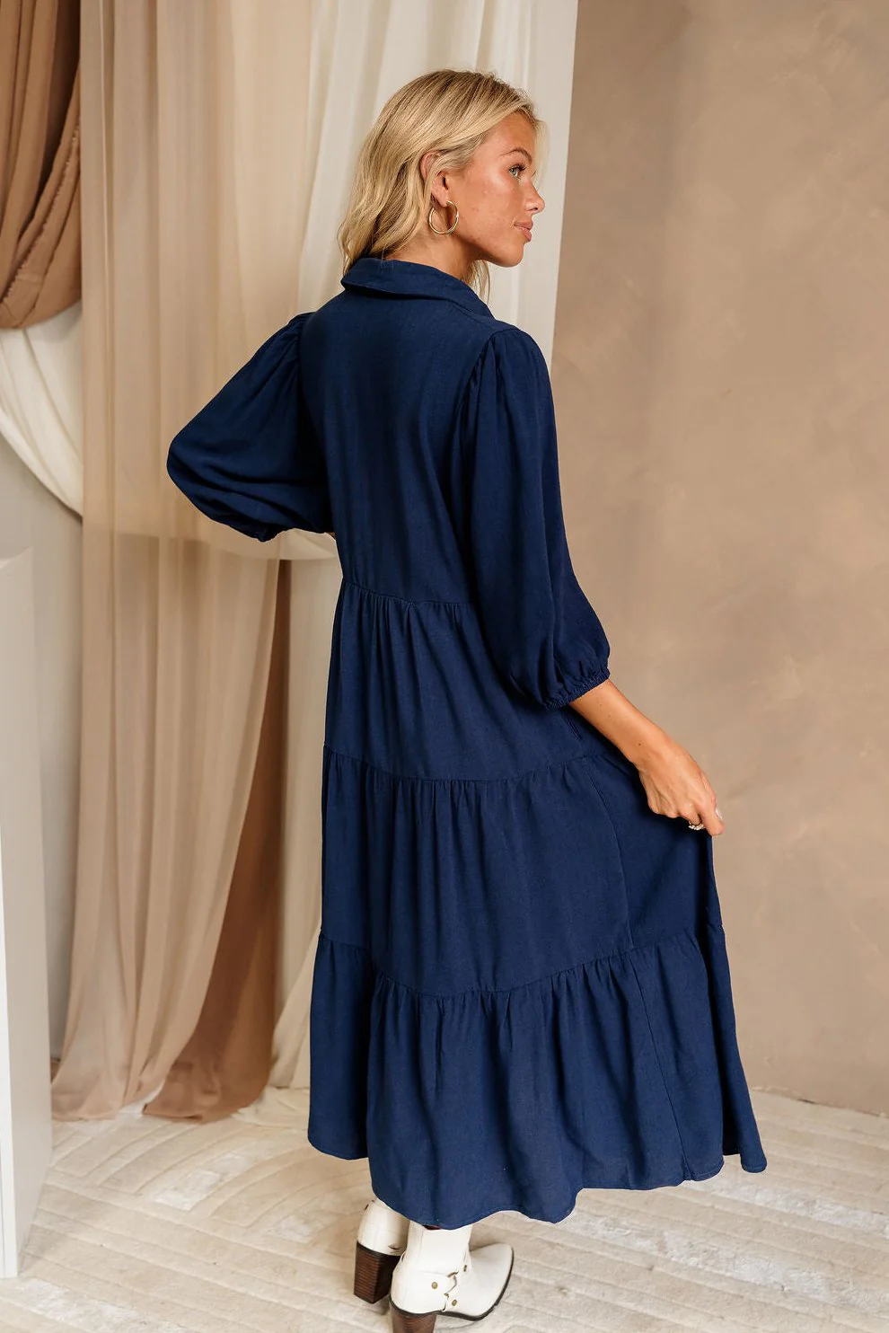Penny Button Up 3/4 Sleeve Midi Dress - Image 8