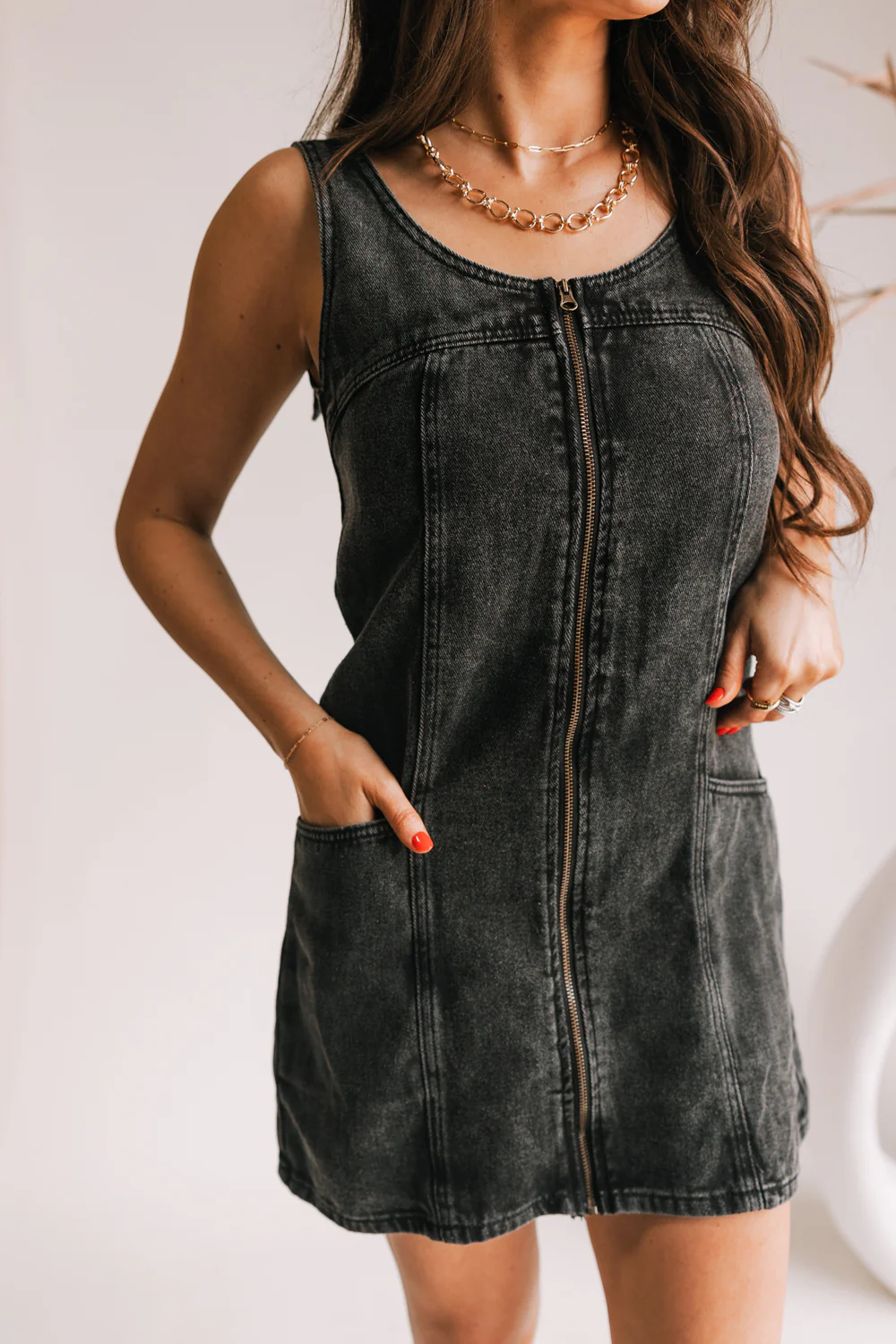 Peyton Denim Zip Front Mini Dress - Image 7