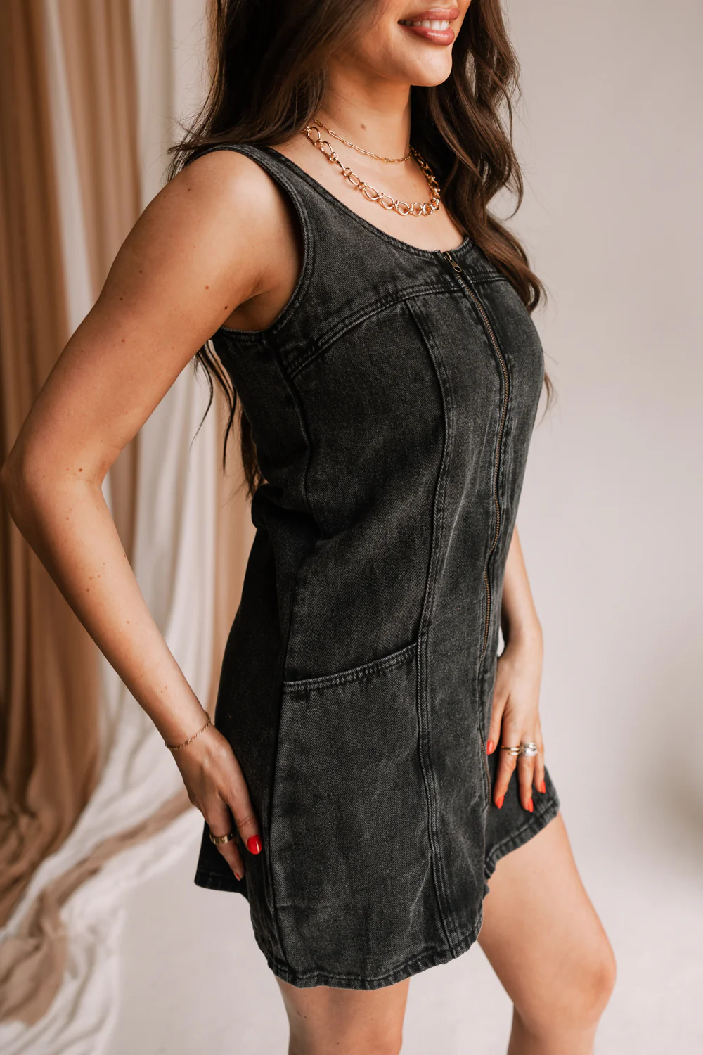 Peyton Denim Zip Front Mini Dress - Image 8