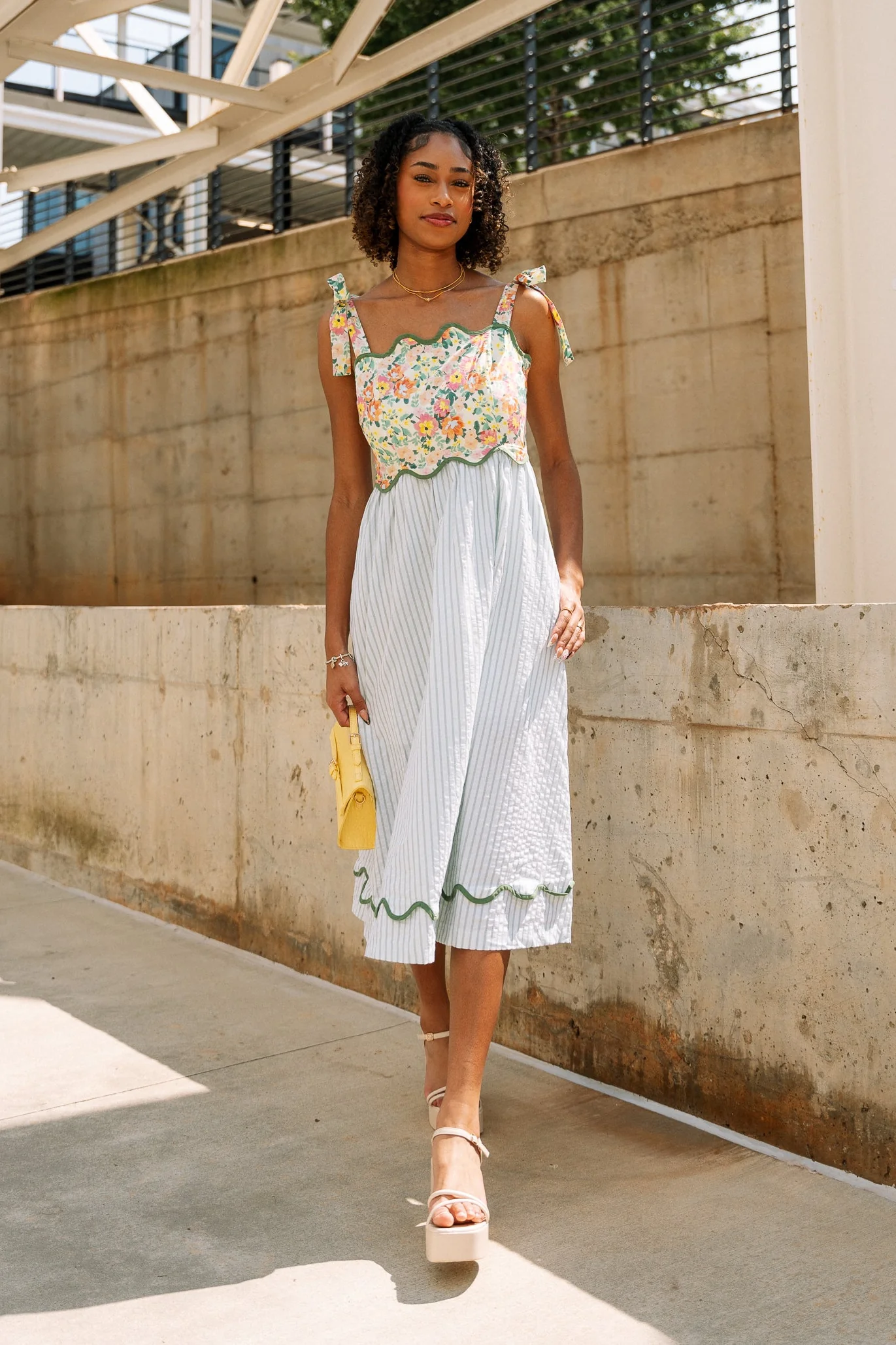 Peyton Floral & Stripe Tie Strap Midi Dress - Image 10