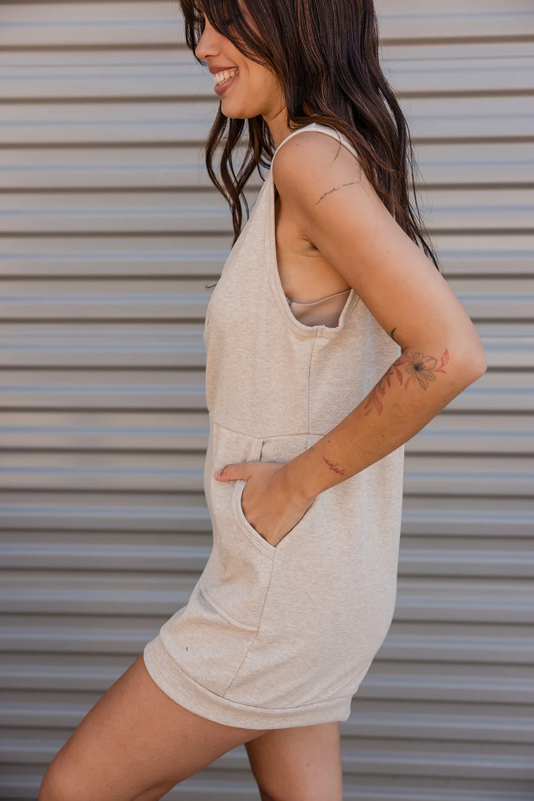 Phoebe Beige Knit Sleeveless Romper - Image 4