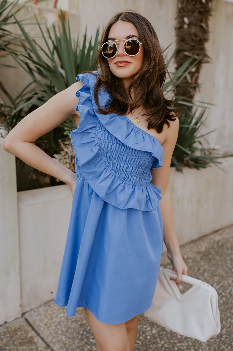 Phoebe Blue Smocked Mini Dress - Image 3