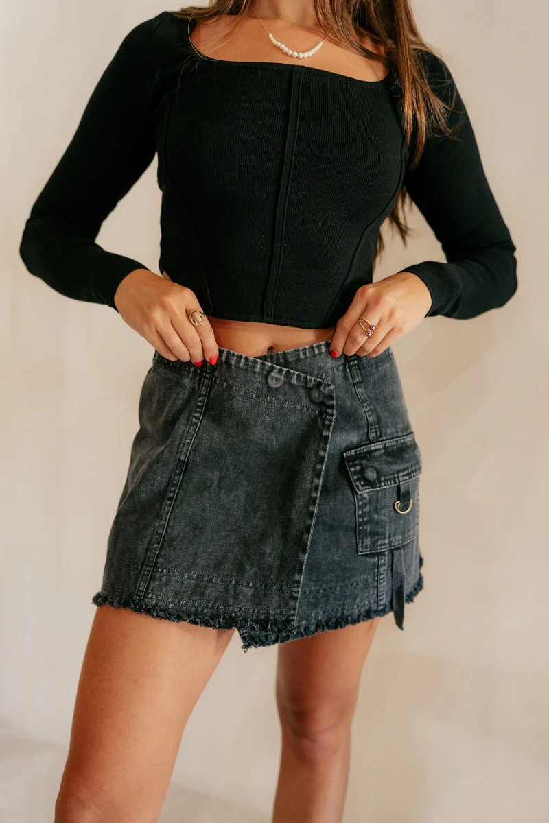 Piana Washed Black Denim Mini Skirt