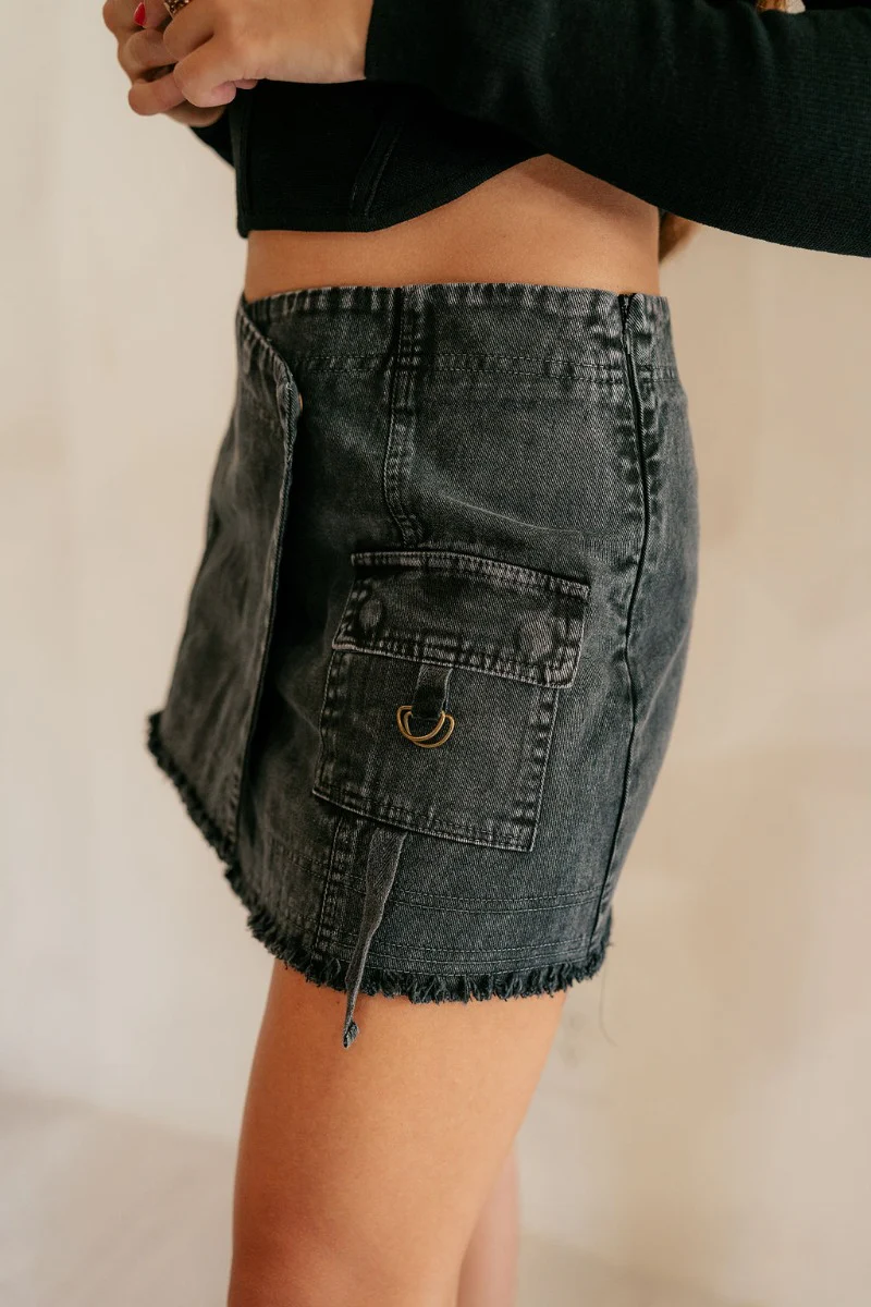 Piana Washed Black Denim Mini Skirt - Image 4