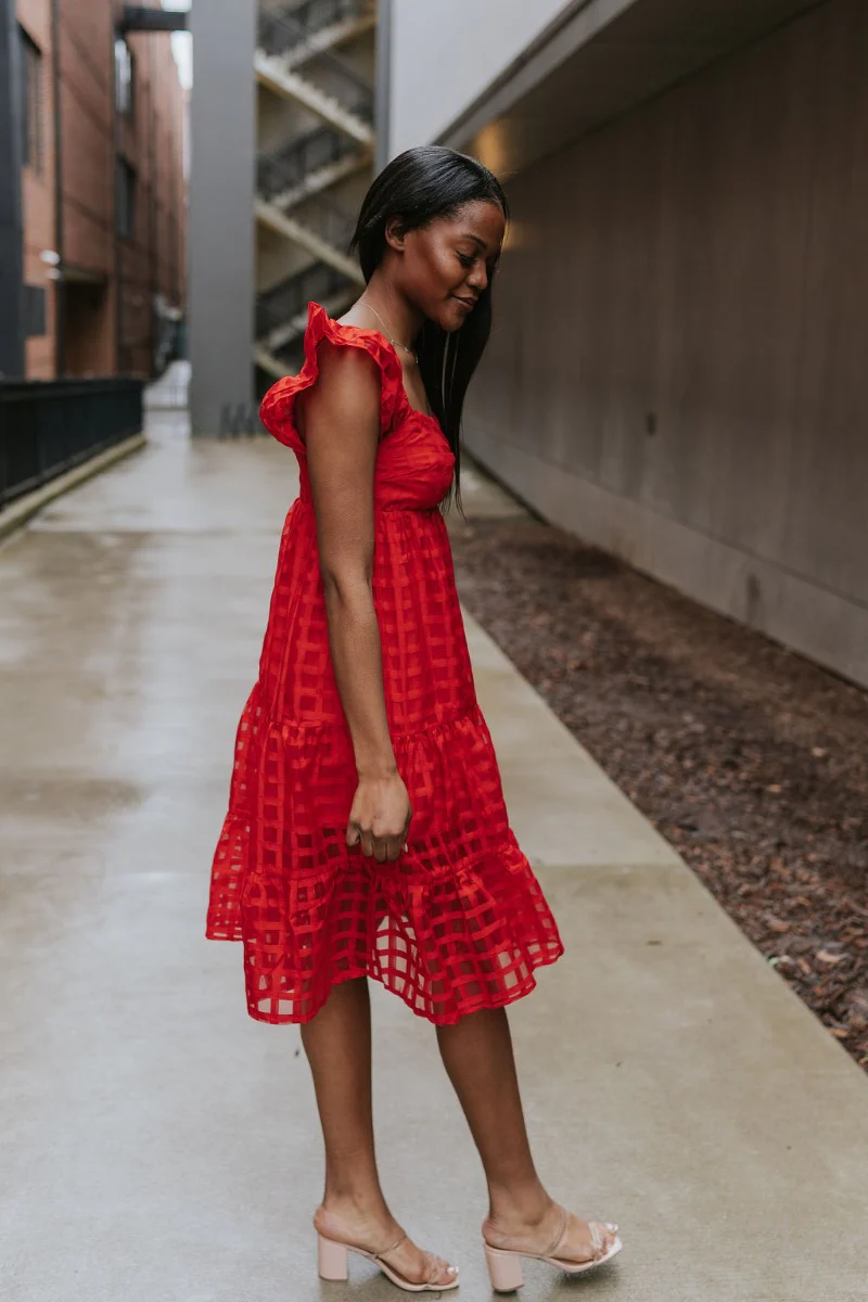 Picture Perfect Midi Dress in Red - Image 2