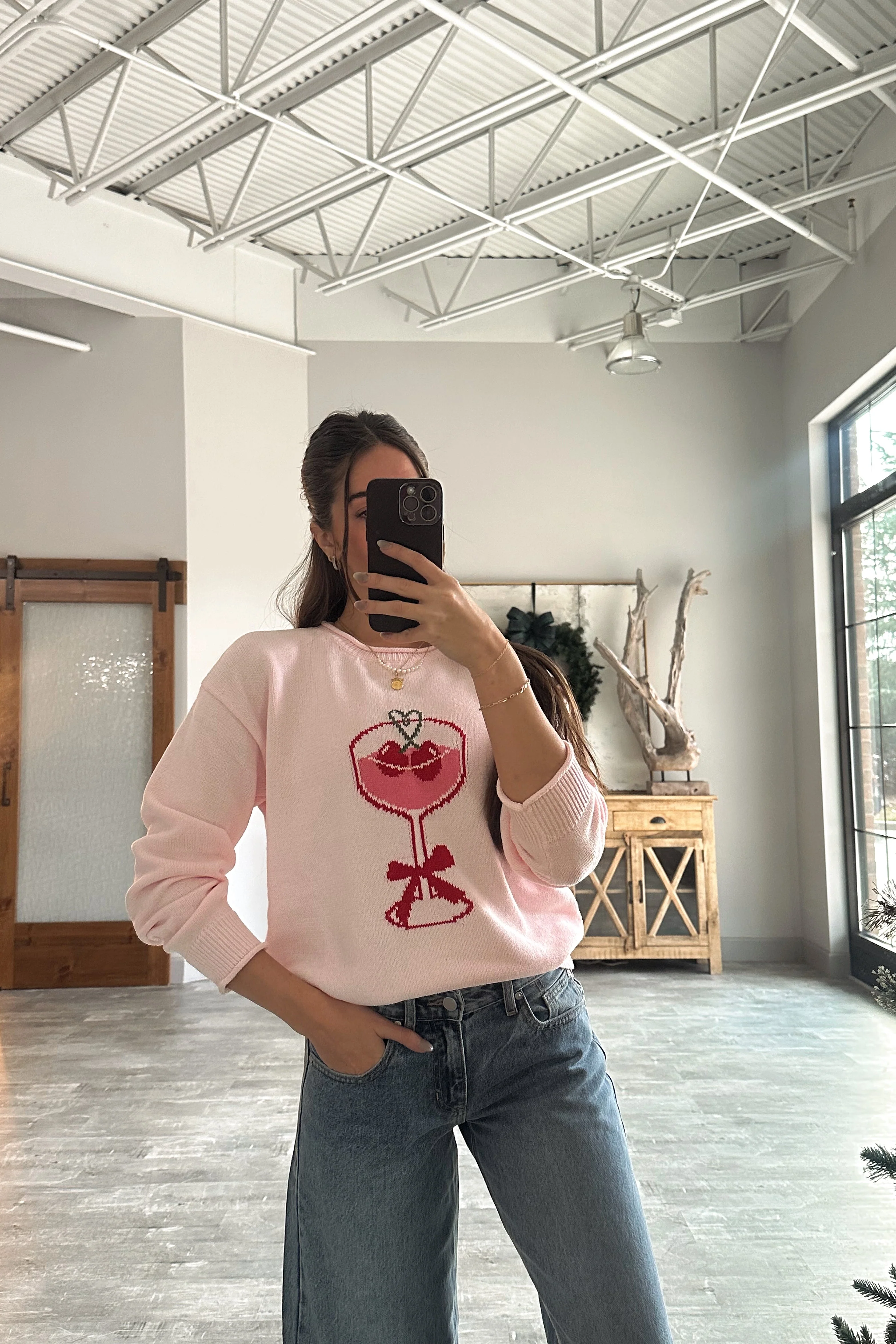 Eve Light Pink Cherry Martini Sweater - Image 3