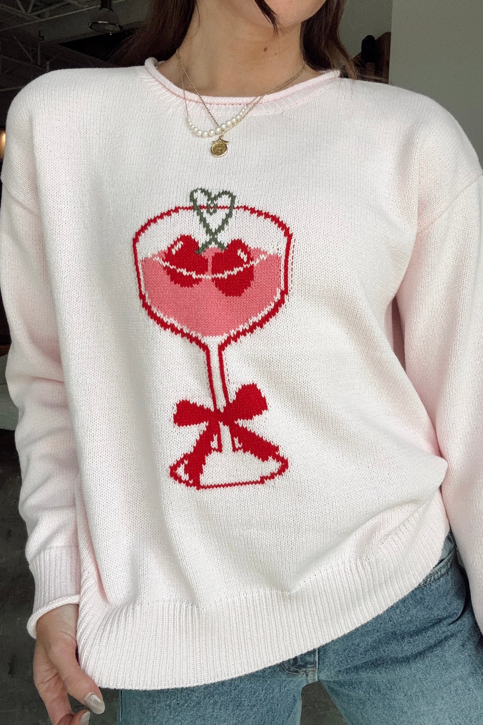 Eve Light Pink Cherry Martini Sweater - Image 4
