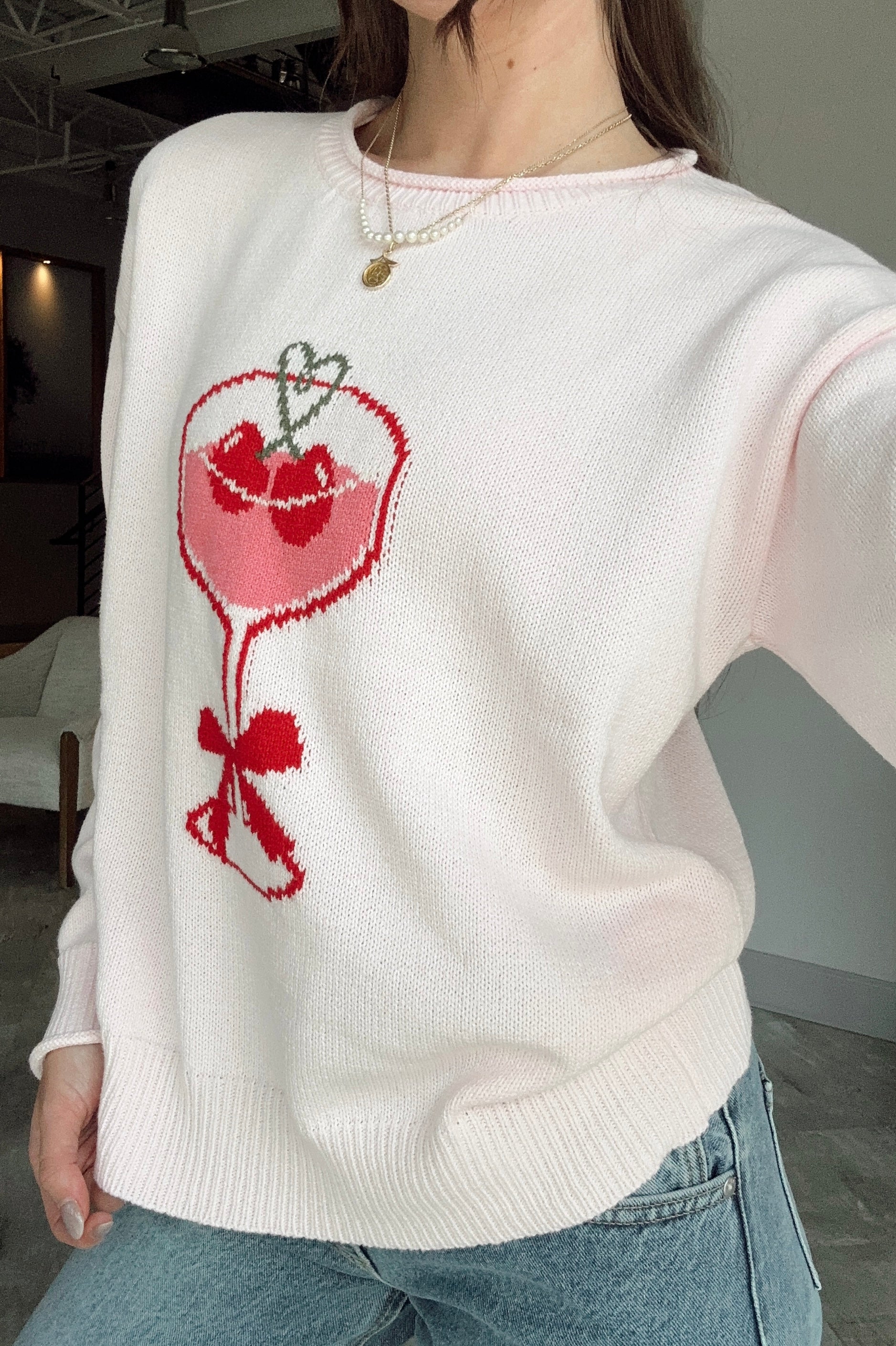 Eve Light Pink Cherry Martini Sweater - Image 6