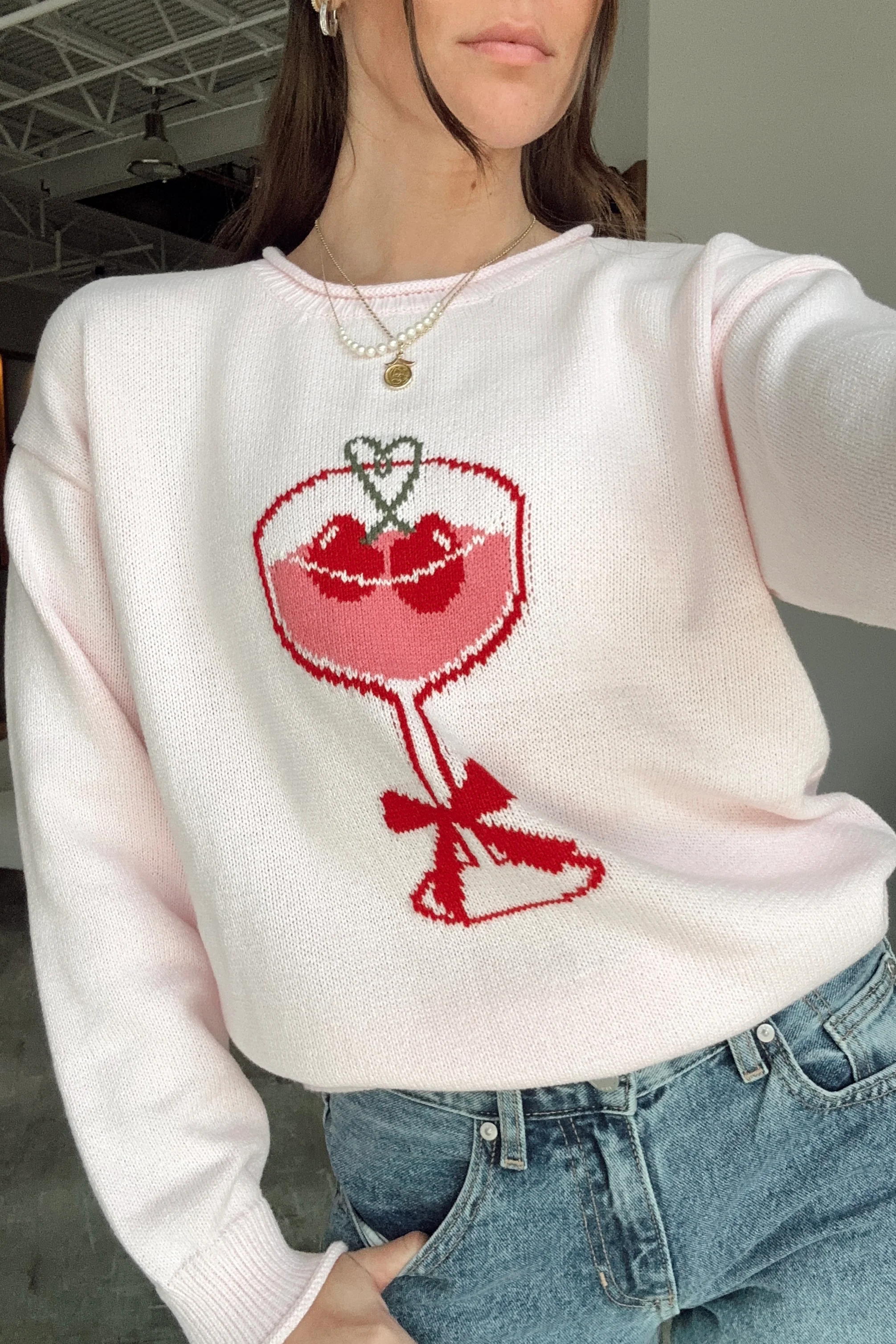 Eve Light Pink Cherry Martini Sweater - Image 8