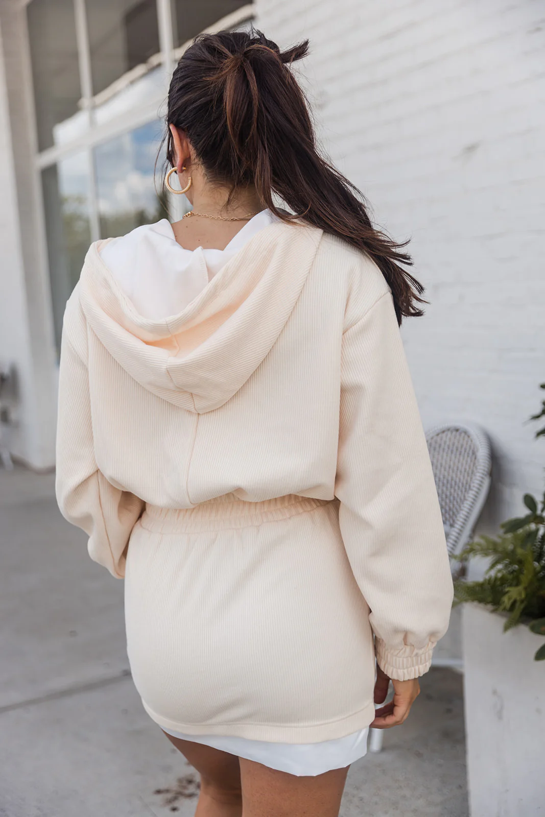 Piper Cream Ribbed Hoodie Dress - Image 3