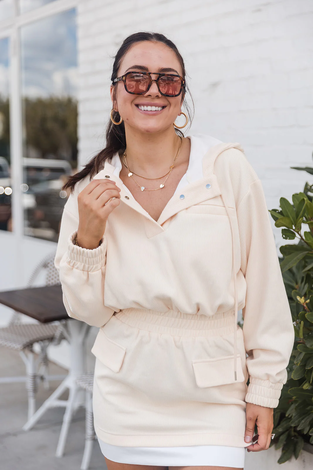 Piper Cream Ribbed Hoodie Dress - Image 5