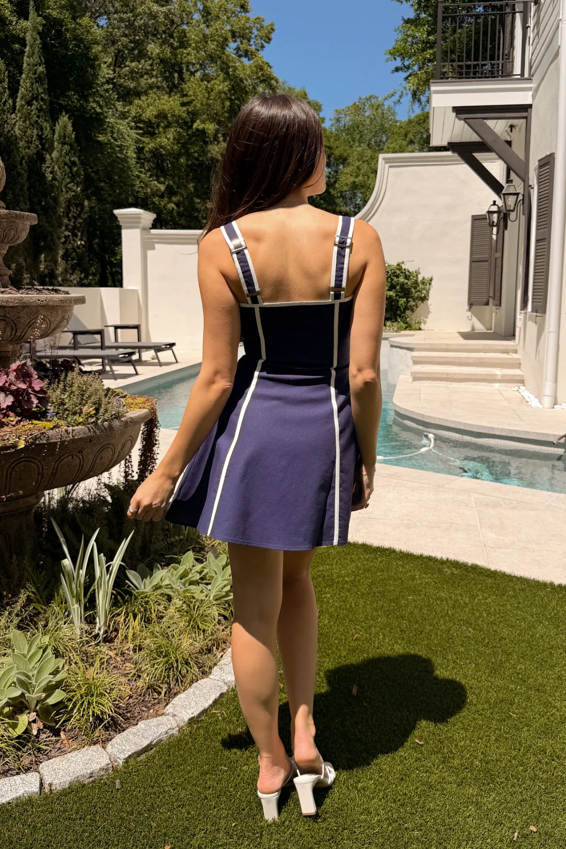 Piper Navy Blue & White Trim Mini Flare Dress - Image 6