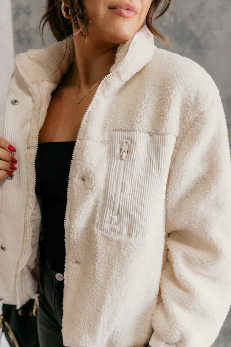 Piper Off White Sherpa & Corduroy Jacket - Image 2