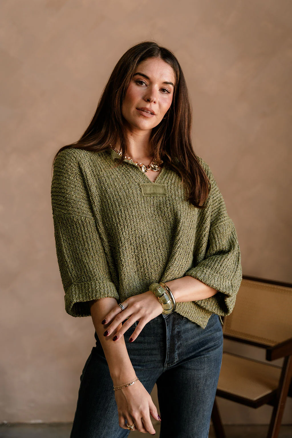 Piper Olive 3/4 Sleeve Sweater